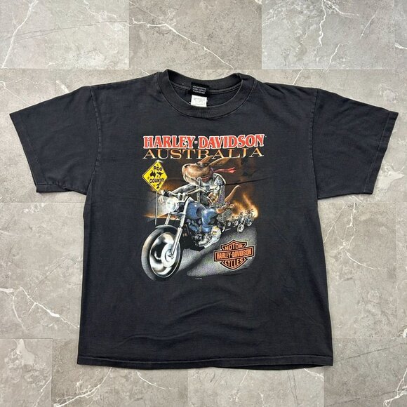 90s Vintage Harley Davidson Graphic Tee Mens Large Kangaroo Rider Australia - Picture 1 of 9